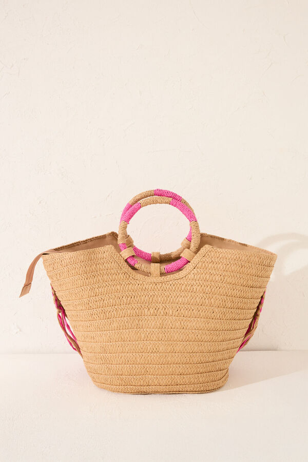 Women'secret Bolso capazo rosa rafia nude