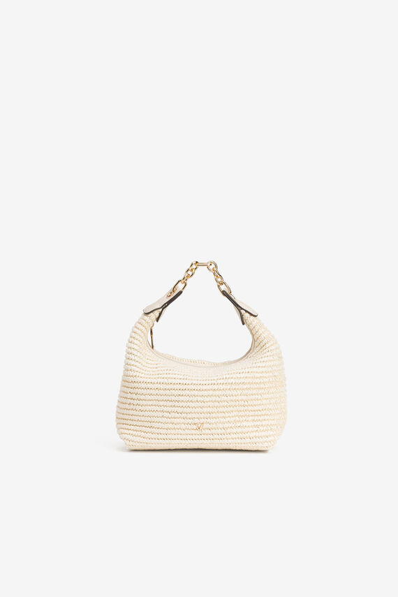 Bolso con efecto paja y cadena