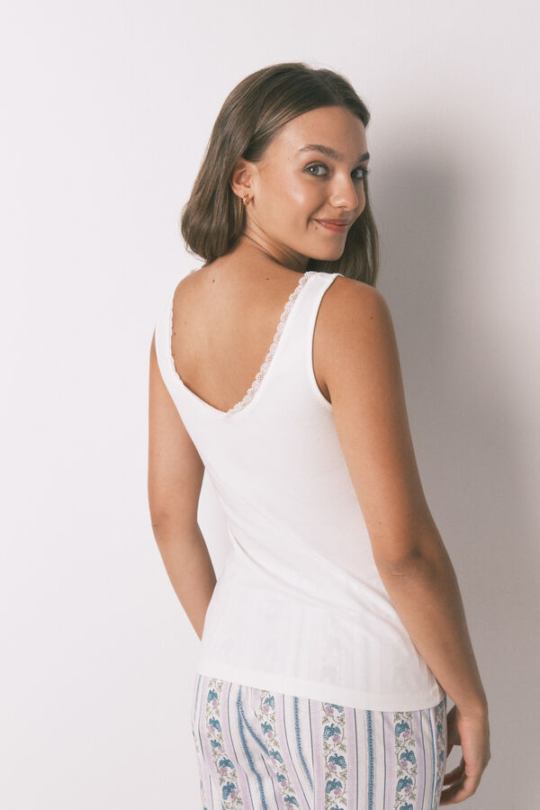 Women'secret T-shirt alças de algodão branca bege