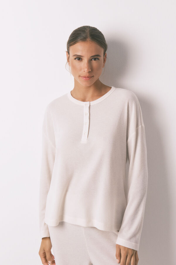 Women'secret Pijama comprido branco com textura waffle branco