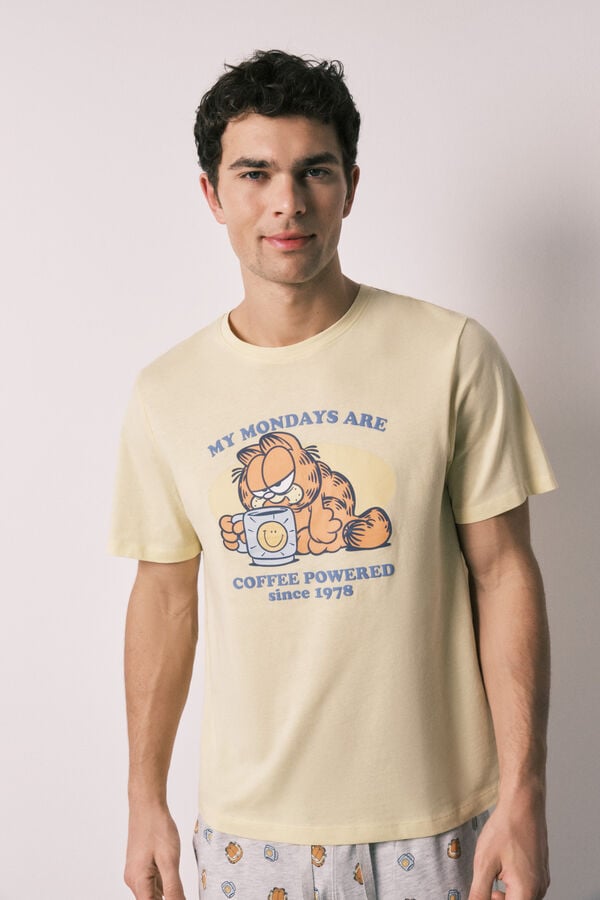 Women'secret Pijama de homem curto em 100% algod&atilde;o Garfield amarelo