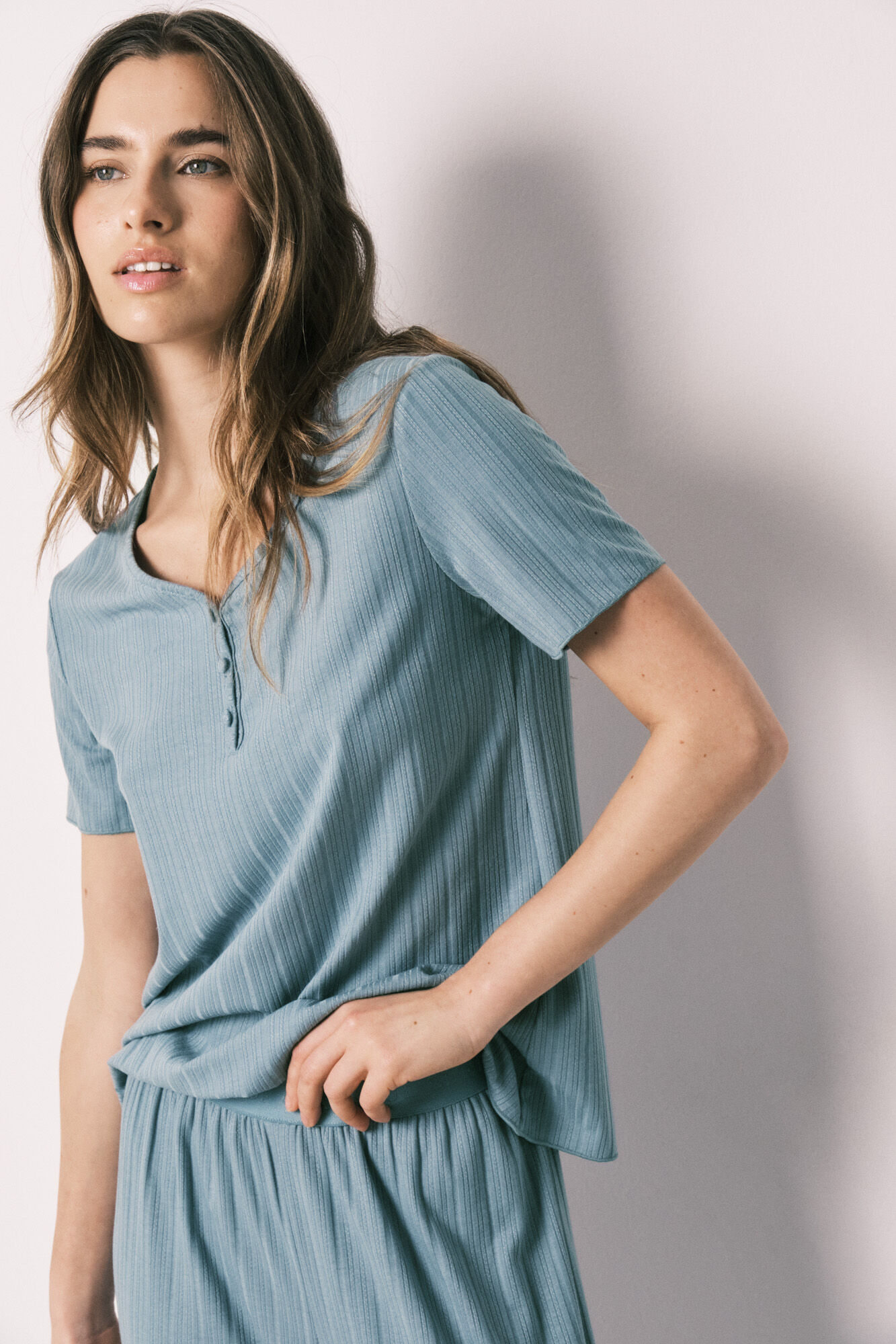 Women'secret Pijama manga curta pointelle verde