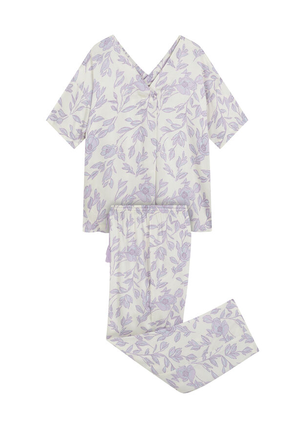 Women'secret Pijama comprido longo de viscose estampado branco