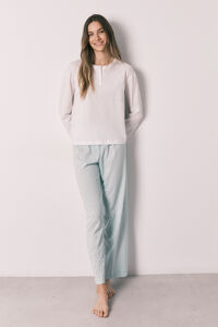 Women'secret Pijama comprido em algod&atilde;o com cal&ccedil;as &agrave;s riscas verde