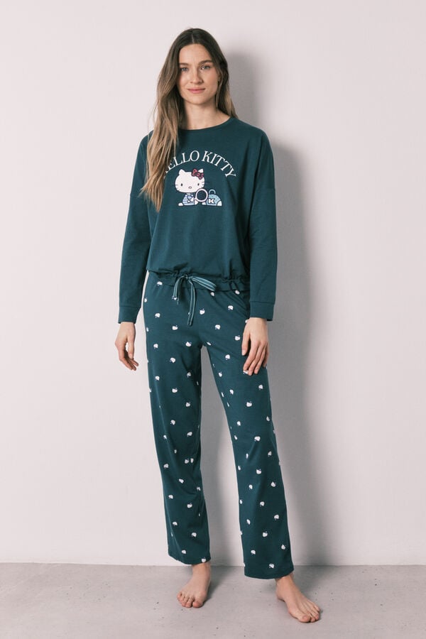 Women'secret Pijama comprido Hello Kitty em algod&atilde;o verde verde