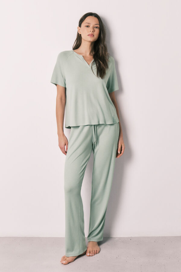 Women'secret Pijama capri em tecido waffle verde verde