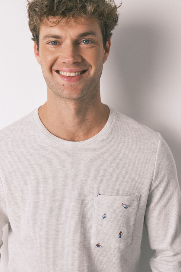 Women'secret Pijama comprido masculino 100% algodão cinza  cinzento