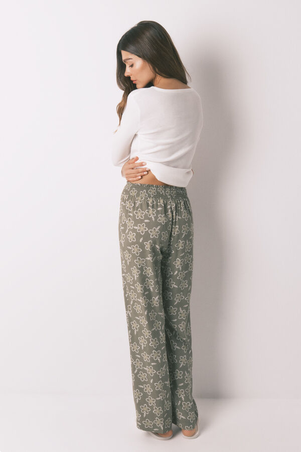 Women'secret Pantalón largo viscosa flores kaki  kaki