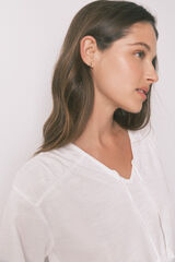 Women'secret T-shirt manga comprida franzida em algod&atilde;o branco bege