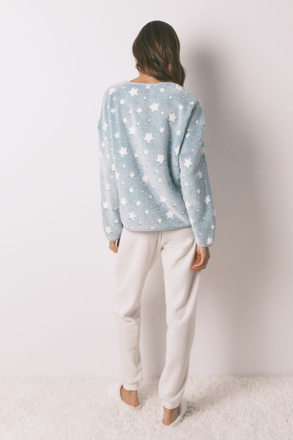 Women'secret Pijama comprido polar mousse estrelas azul