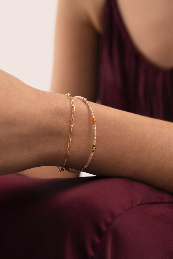 Singularu Pulseira Double Glam A&ccedil;o Banho Ouro estampado
