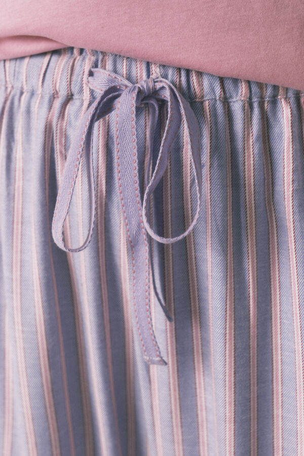 Women'secret Calça comprida de flanela com estampa riscas multicolorida azul