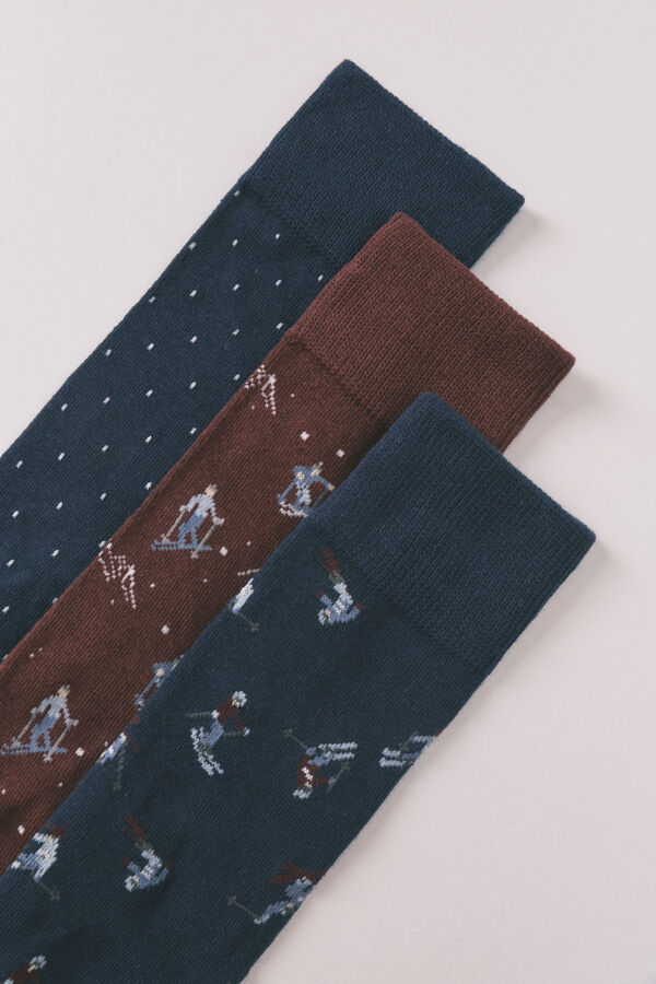 Women'secret Pack de 3 meias longas de esqui de algodão  azul