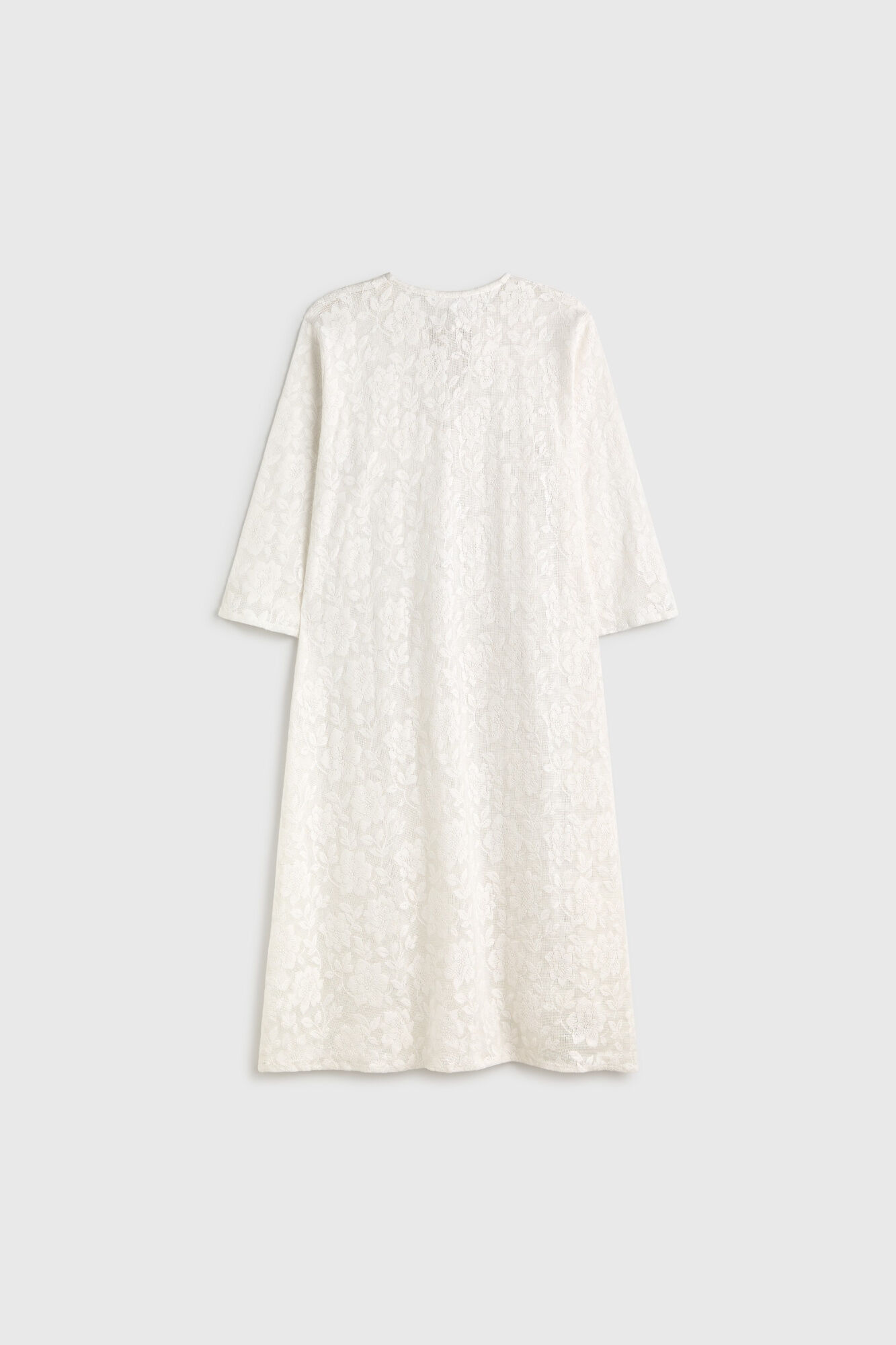 Textura T&uacute;nica comprida em algod&atilde;o com detalhes de renda