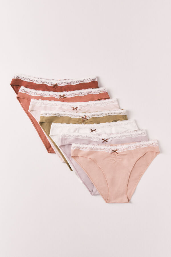 Women'secret Pack 7 cuecas cl&aacute;ssicas em algod&atilde;o lisas de renda multicolour