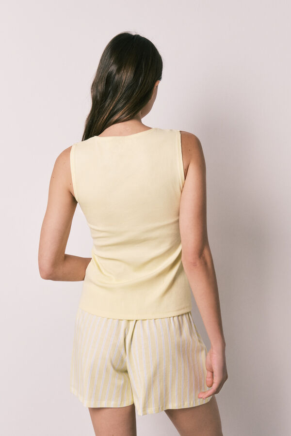 Women'secret Pijama curto em algod&atilde;o amarelo decote quadrado estampado