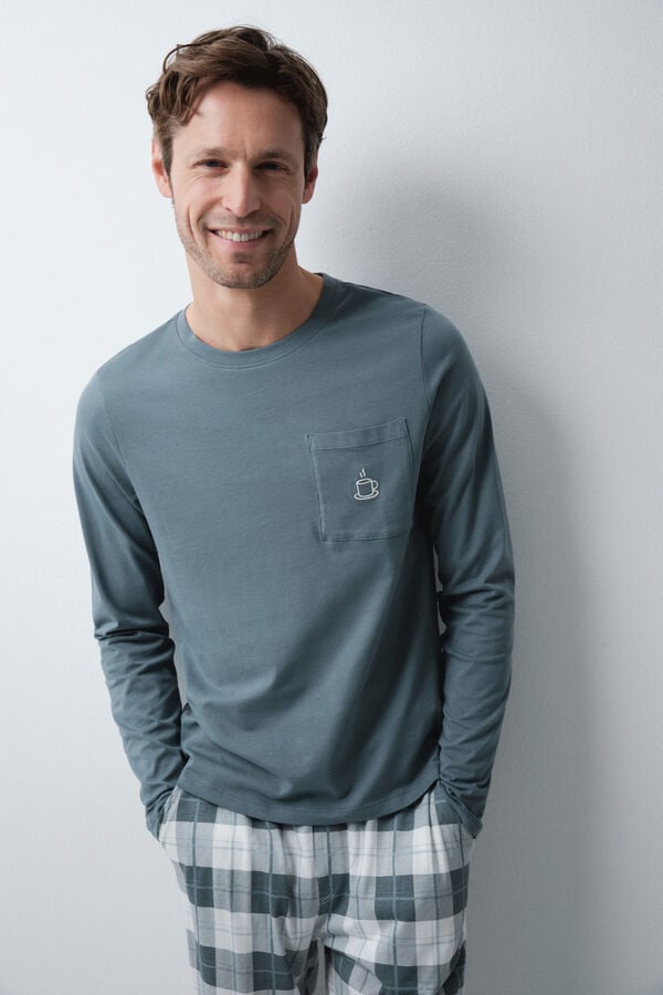 Women'secret Pijama comprido em algod&atilde;o verde aos quadrados verde