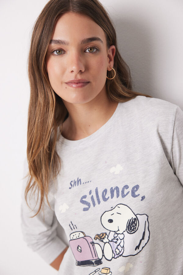 Womensecret Pijama longo xadrez Snoopy 100% algodão cinzento