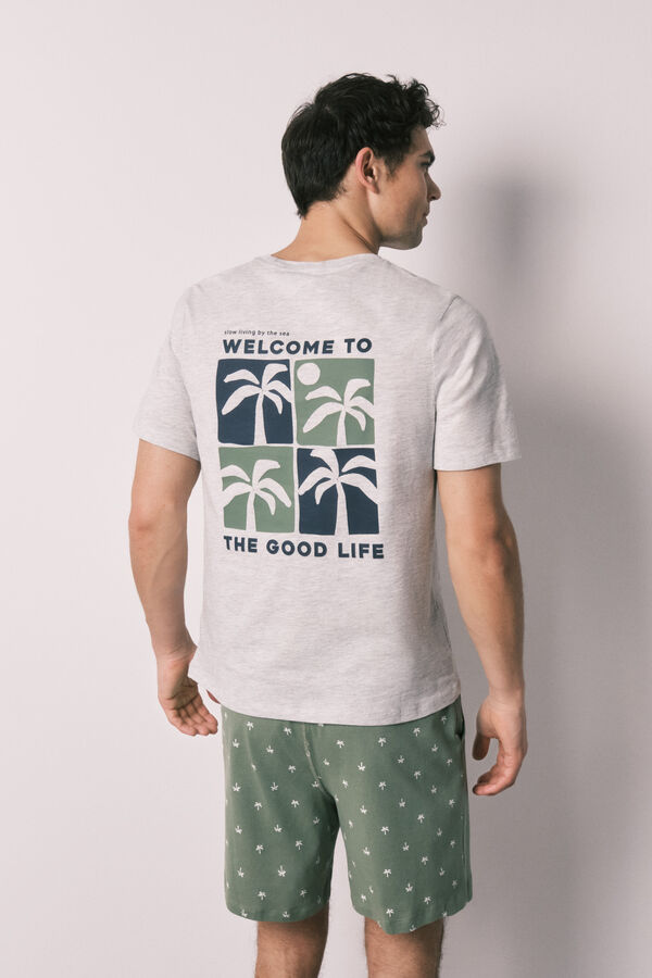 Women'secret Pijama curto de homem em algod&atilde;o estampado de palmeiras cinzento