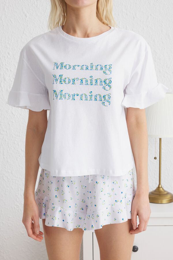 Trendyol Conjunto de pijama curto com folhos floral estampado