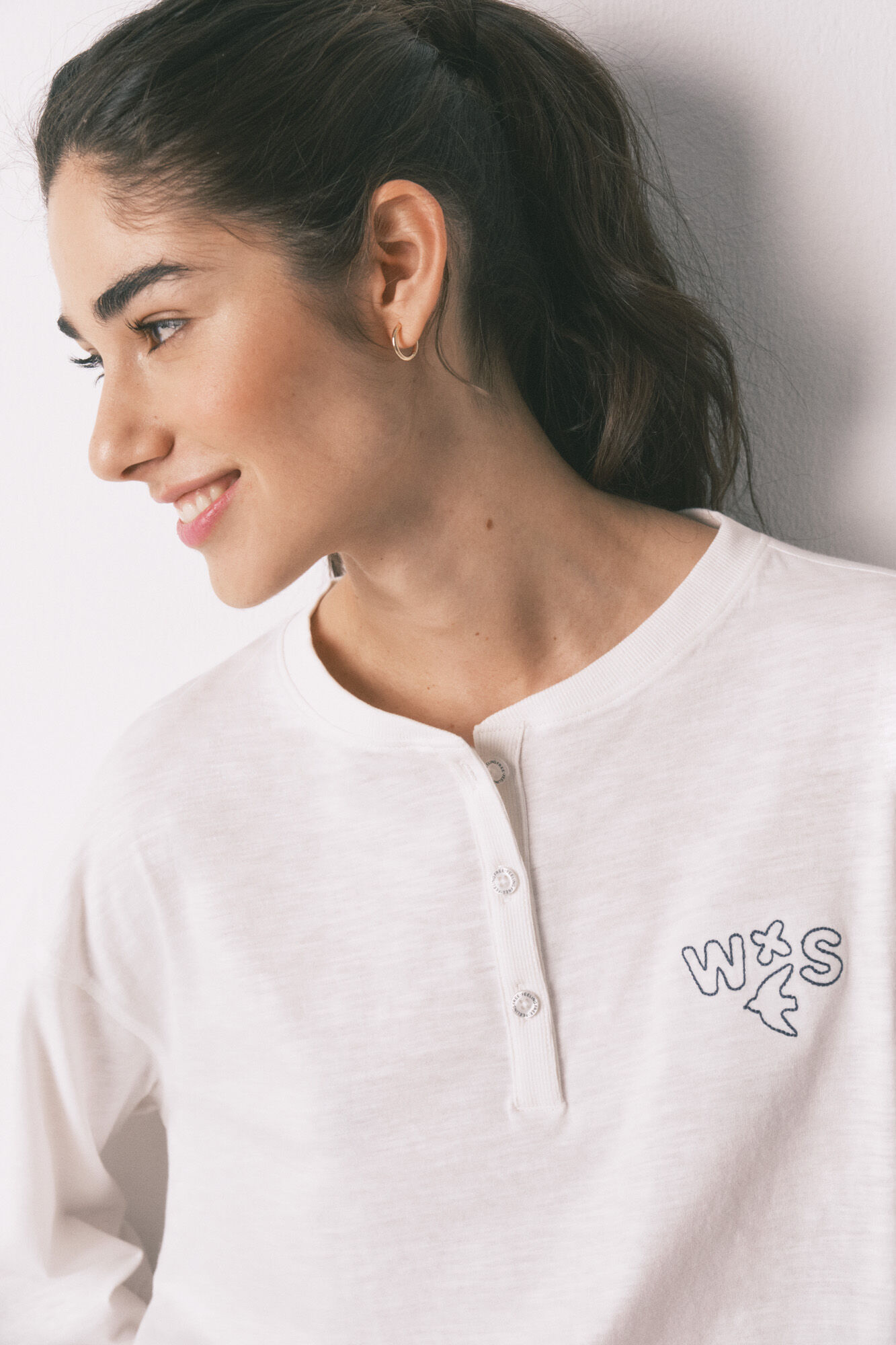 Women'secret T-shirt manga comprida 100% algod&atilde;o branca