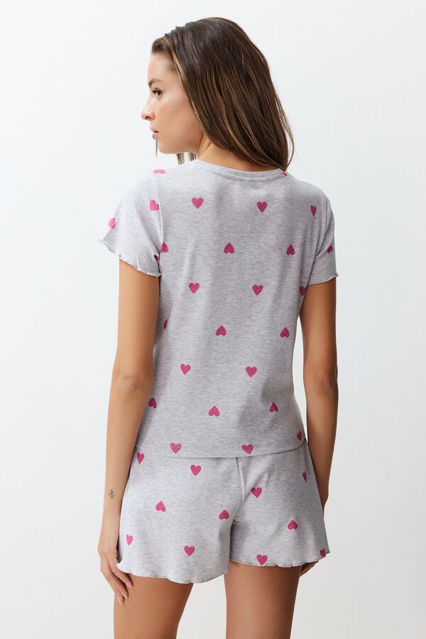 Trendyol Conjunto de pijama curto cora&ccedil;&otilde;es cinzento