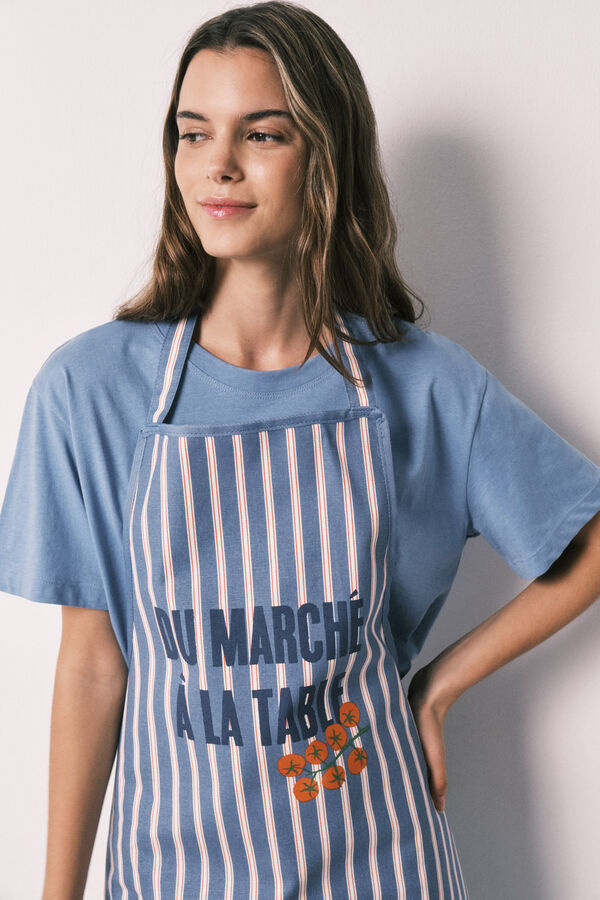 Women'secret Avental de algod&atilde;o estampado &agrave;s riscas azul