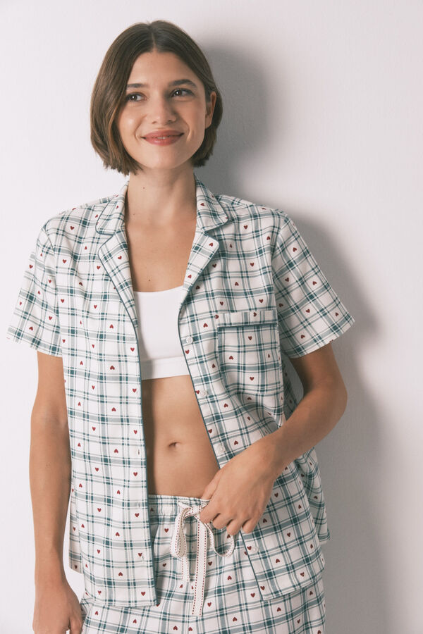 Women'secret Pijama camiseiro de algodão xadrez verde