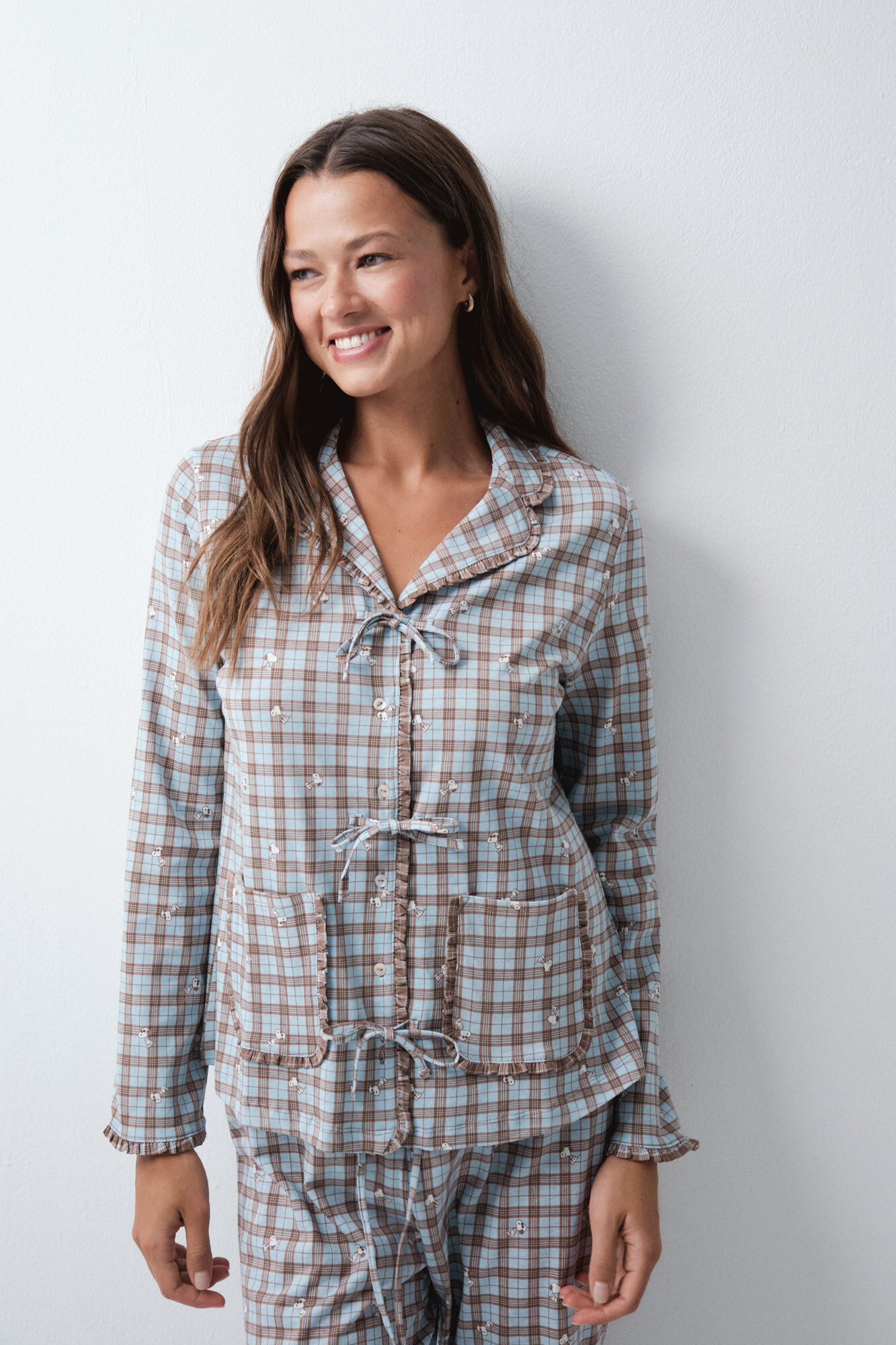 Women'secret Pijama camiseiro aos quadrados com la&ccedil;os