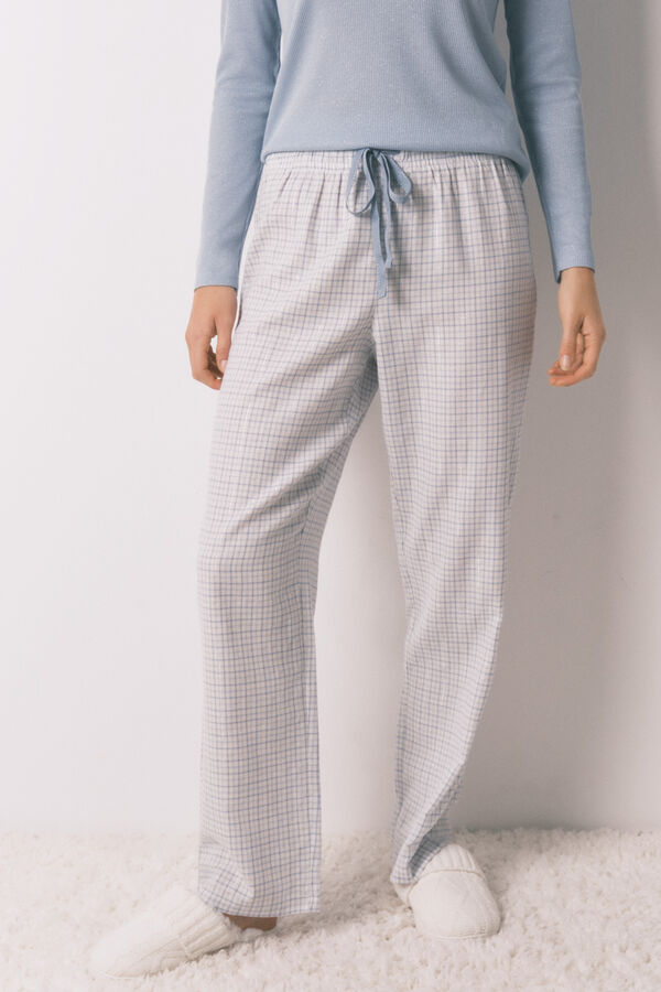 Women'secret Pijama comprido xadrez efeito brilho azul azul