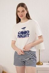 Trendyol Conjunto de pijama curto de riscas cerejas azul