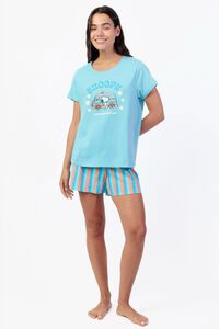 Admas Pijama curto Snoopy flores e riscas