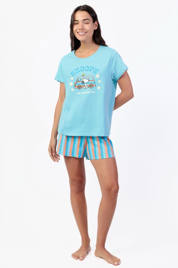 Pijama corto Snoopy flores y rayas