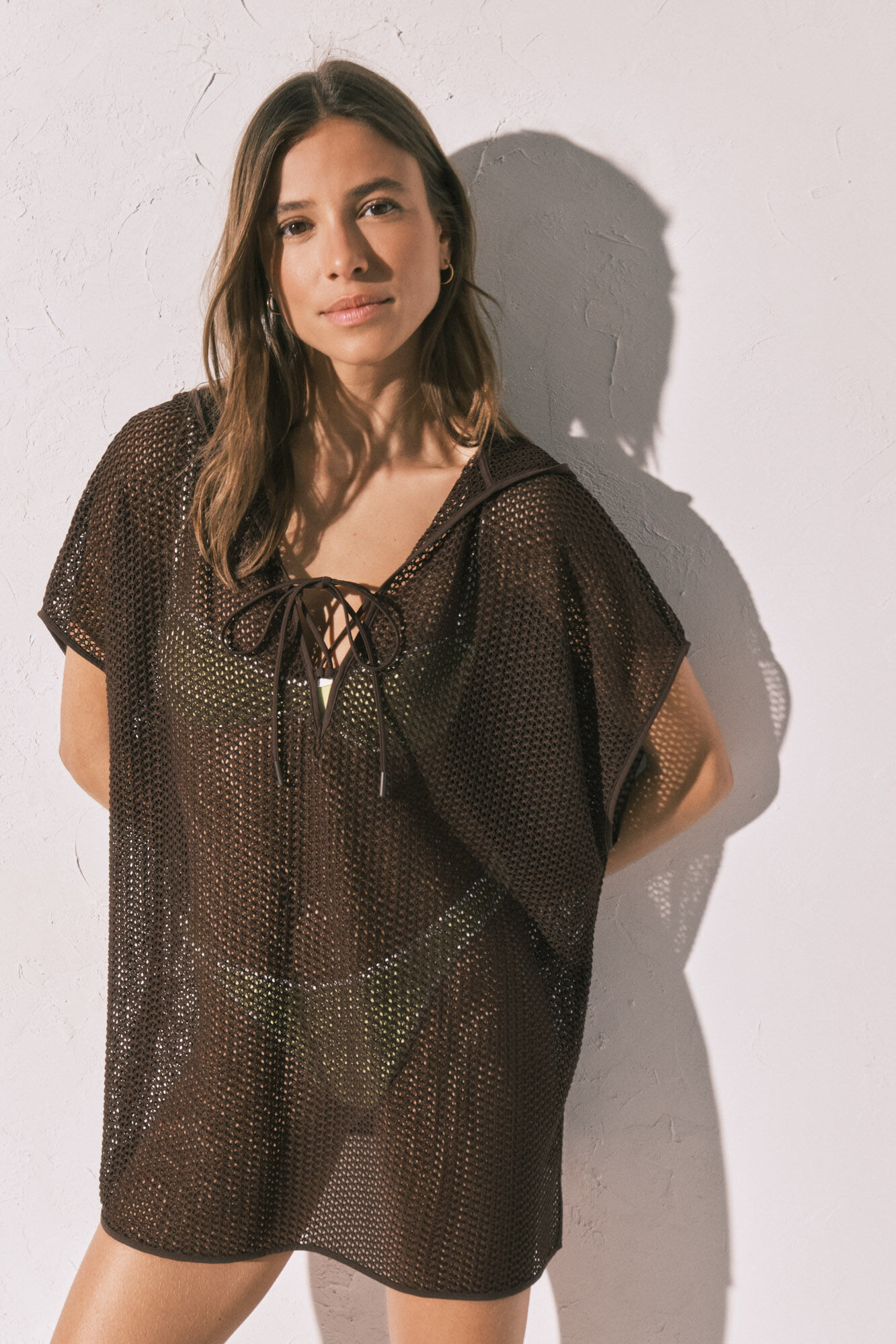 Women'secret T&uacute;nica corta capucha punto marr&oacute;n