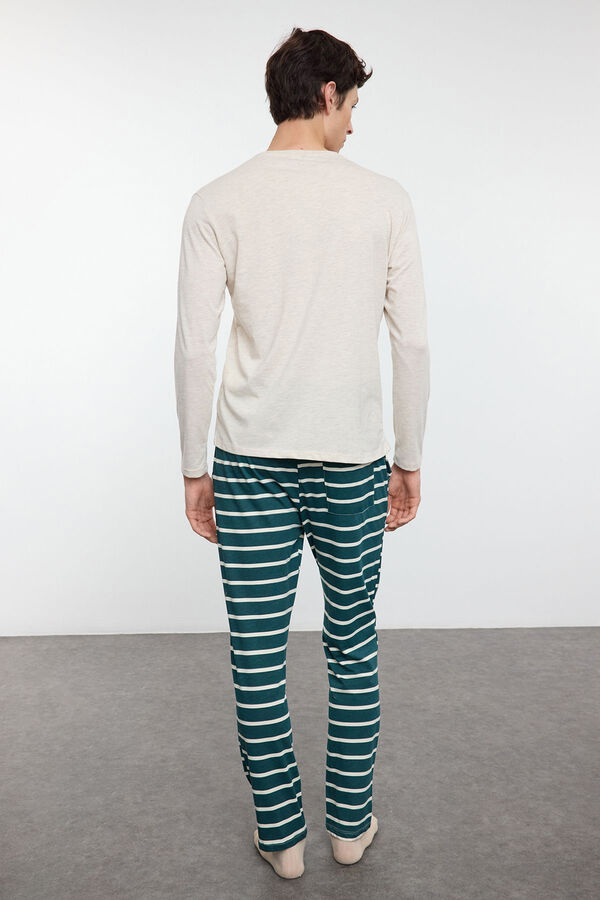 Trendyol Conjunto de pijama de casal bege de Natal com riscas, corte regular  bege
