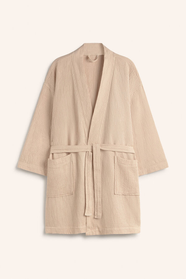 Calma House Roup&atilde;o de banho em favo de mel mostarda J&uacute;piter estampado