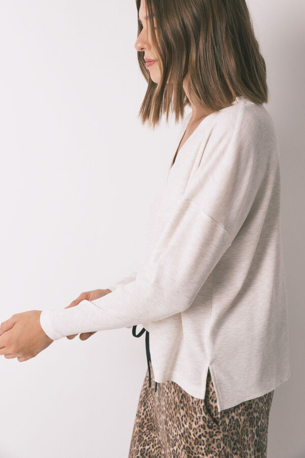 Women'secret T-shirt de manga manga waffle marfim bege