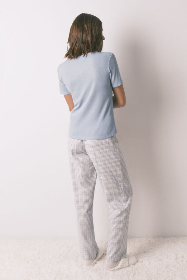 Women'secret Pijama comprido xadrez efeito brilho azul azul