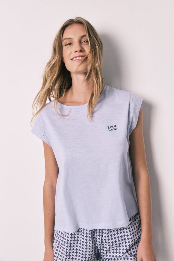 Women'secret Pijama curto em algod&atilde;o estampado lil&aacute;s rosa