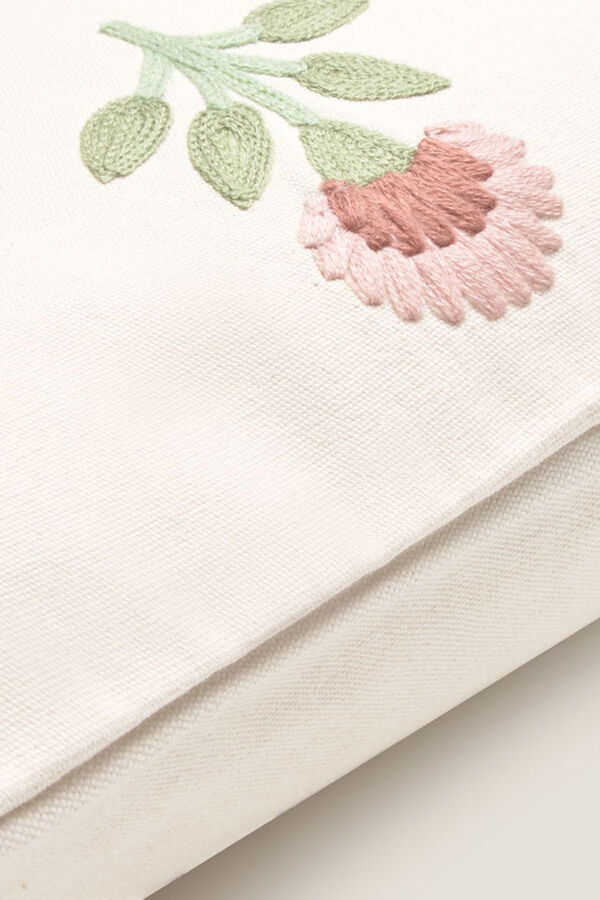 Textura Capa travesseiro bordado flores bege