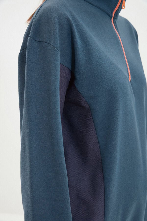 Trendyol Fato de treino azul petróleo com fecho-éclair, gola alta e baixo franzida  verde