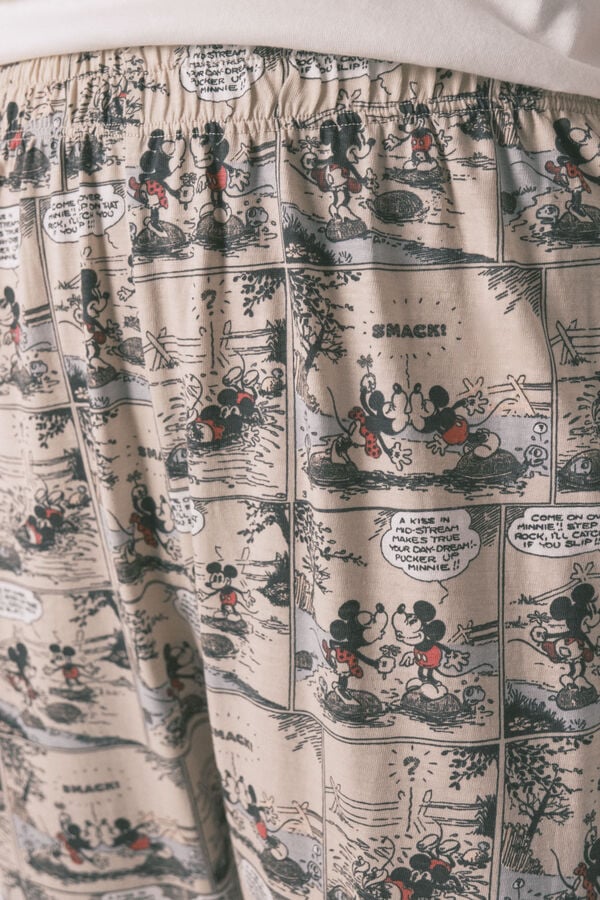 Women'secret Pijama comprido Mickey Mouse 100% algodão branco bege