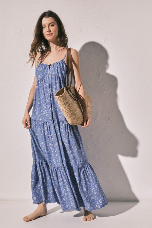 Women'secret Vestido comprido de al&ccedil;as estampado azul