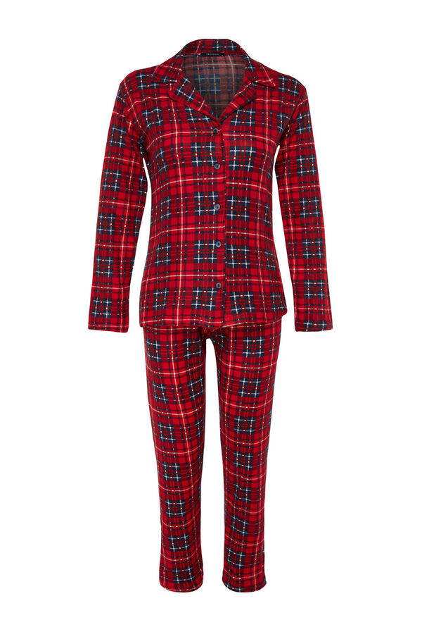 Trendyol Conjunto de pijama camiseiro xadrez vermelho macio ao toque  vermelho