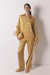 Women'secret Pijama camiseiro comprido cetim mostarda