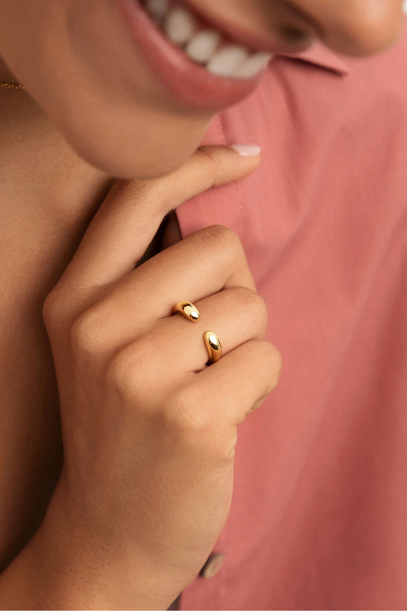 Singularu Anillo Doble Gota Acero Ba&ntilde;o Oro