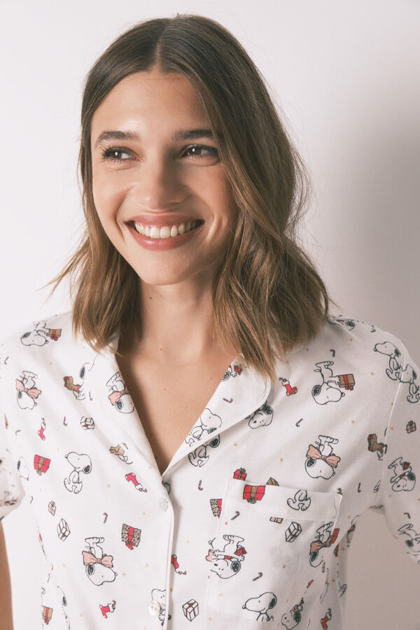 Women'secret Pijama longo estilo camisa 100% algodão branco Snoopy branco