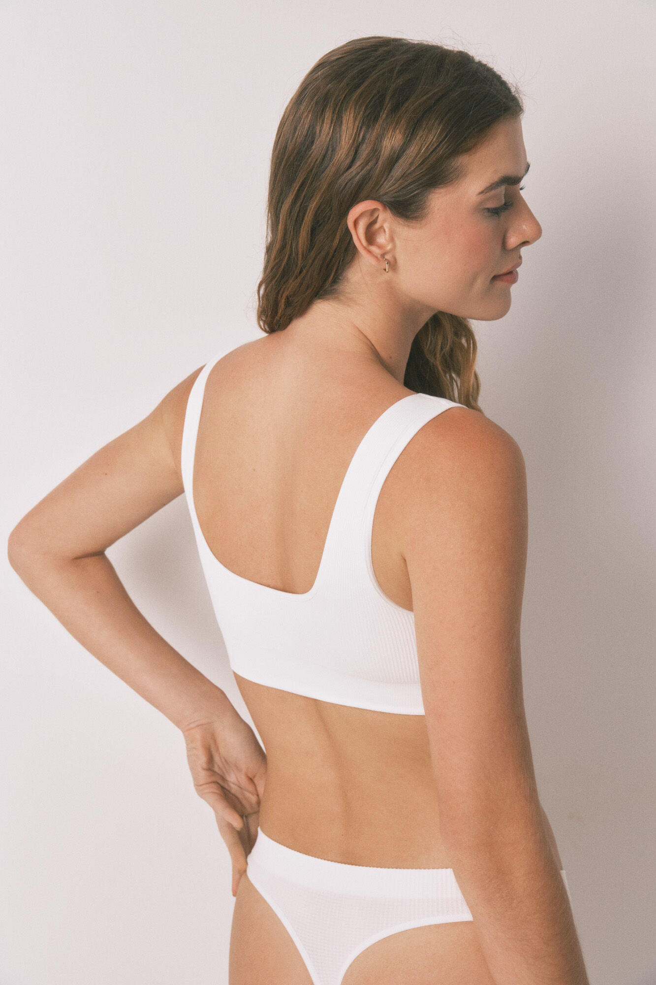 Women'secret LOVELY top branco canelado sem costura