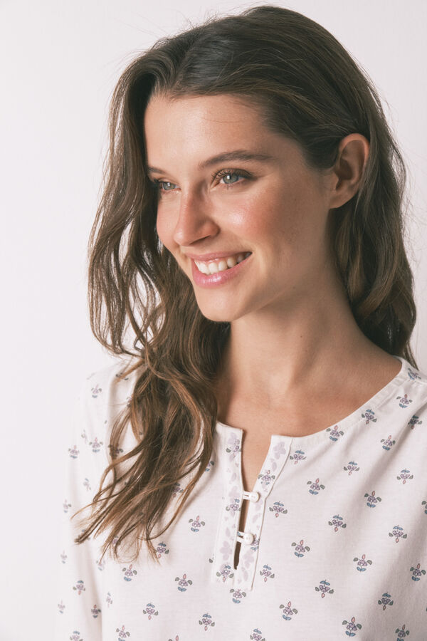 Women'secret Camisa de dormir floral 100% algodão de manga manga bege