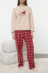Trendyol Plaid Christmas Print Fleece Winter Pyjamas Set   pink